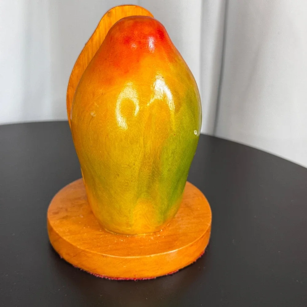 Vintage Hand Carved‎ Wood Papaya Napkin Holder Tropical Fruit Kitchen Decor